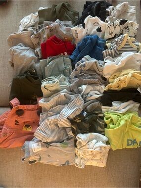 Mixed Baby Clothes Lot in Green, Blue, Gray, Yellow & Pink